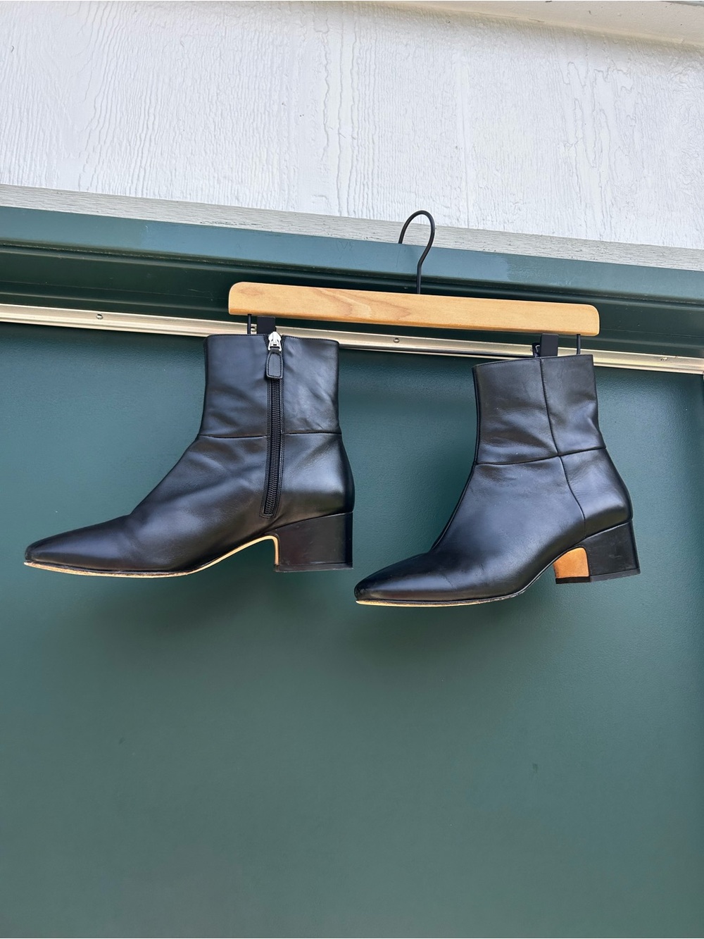 Joseph Black Leather Pointed Ankle Boots with Low Block Heel